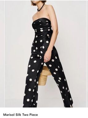 Reformation Silk Black & White Polka Dot Strapless Top. Size M. NWT.